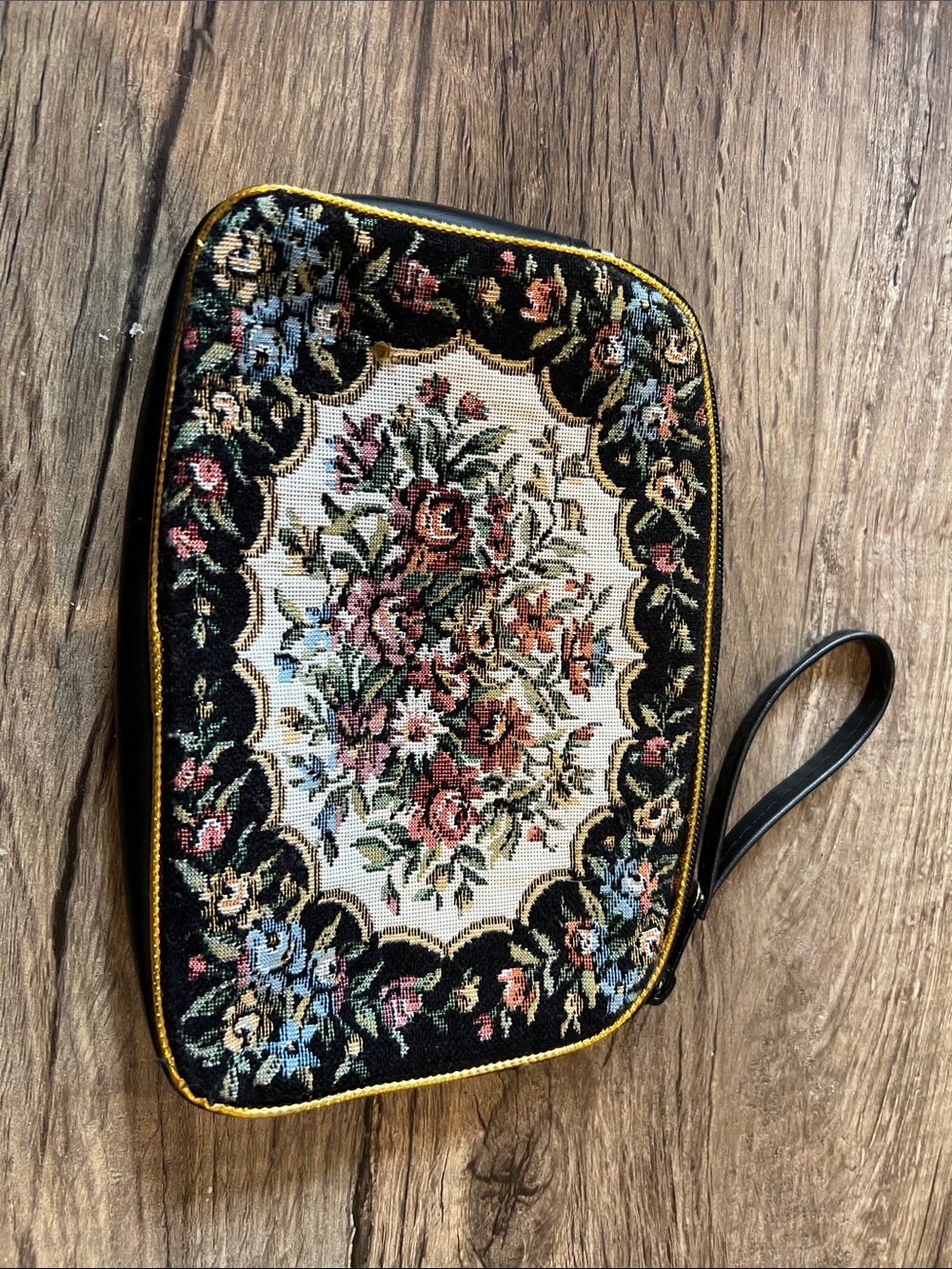 Vintage Floral Tapestry Wristlet Clutch or Makeup Bag